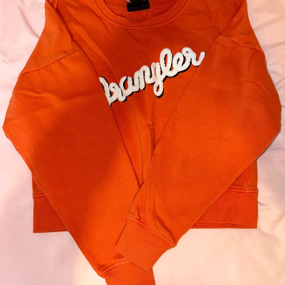 Wrangler Orange Crewneck Sweater with White Script Logo